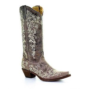 Coral Floral Embroidered Cowboy Boots